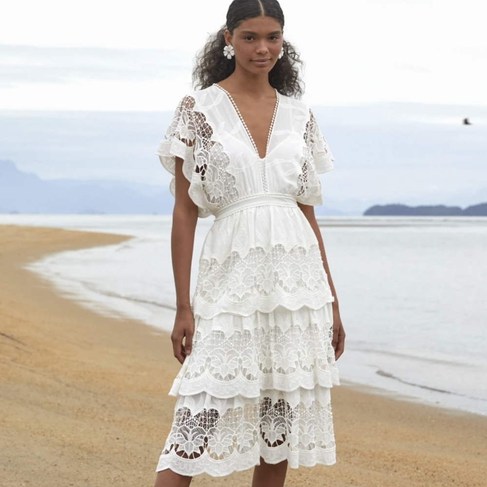 FARM Rio Off-White Richelieu Midi Dress